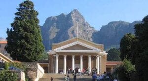 University of Cape Town Upper Campus and Sarah Baartman Hall set against the dramatic slopes of Devil's Peak.