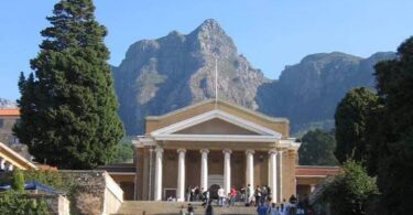 University of Cape Town Upper Campus and Sarah Baartman Hall set against the dramatic slopes of Devil's Peak.